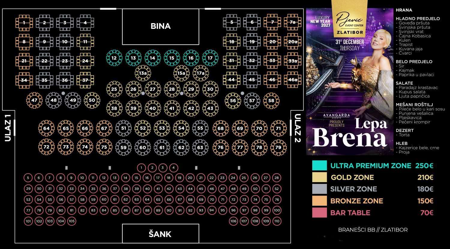 Seating map - Event centar Pjević Zlatibor New Year