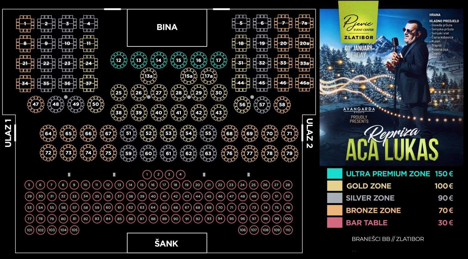 Seating map - Event centar Pjević New Year's Eve rerun