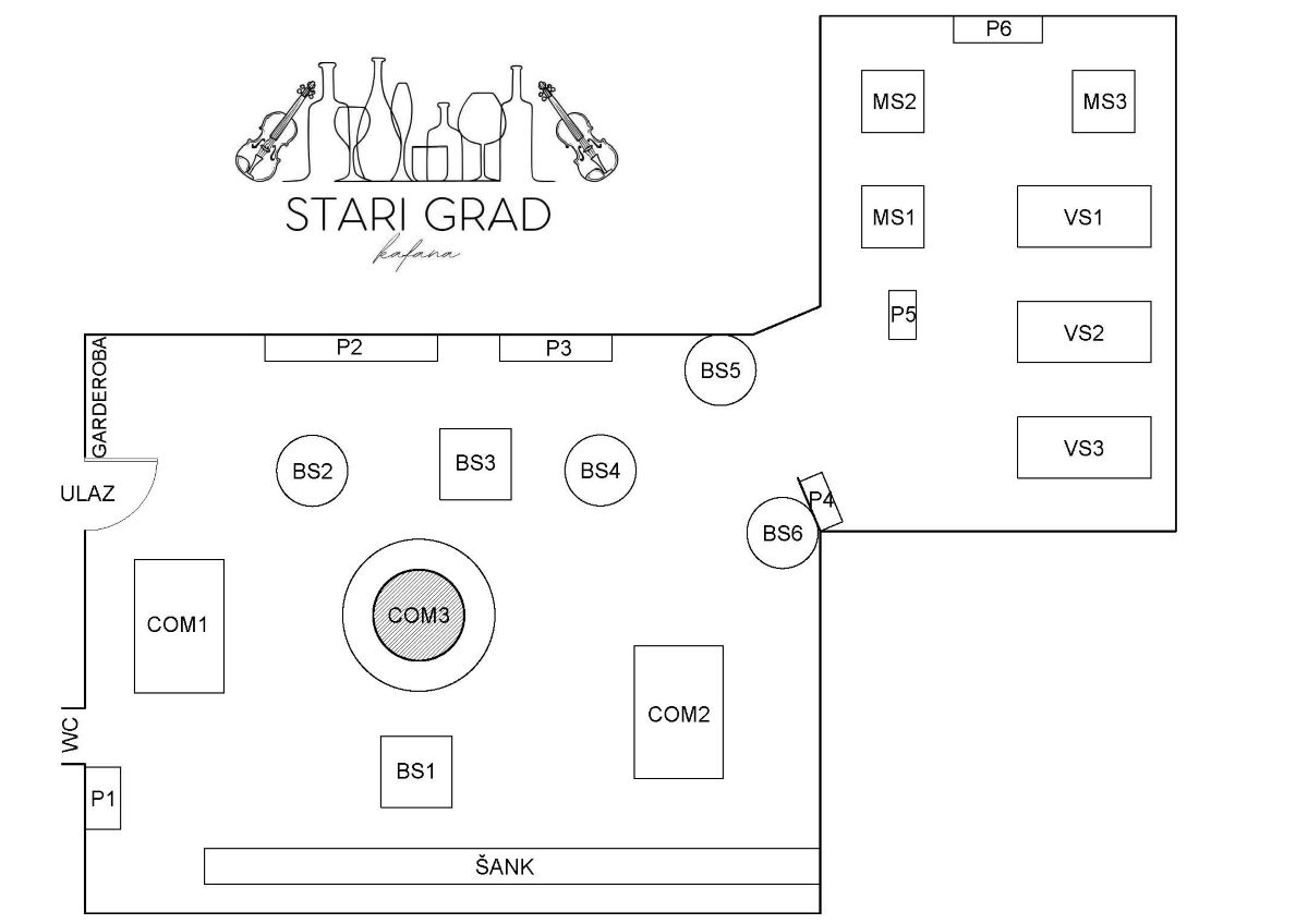 Mapa sedenja - Kafana Stari Grad Matinee New Year 2026