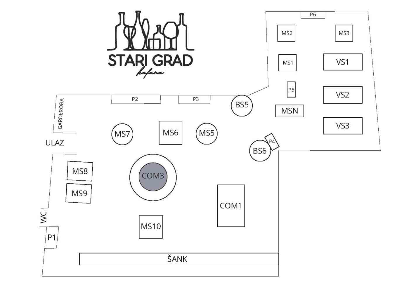 Mapa sedenja - Kafana Stari Grad New Year 2026
