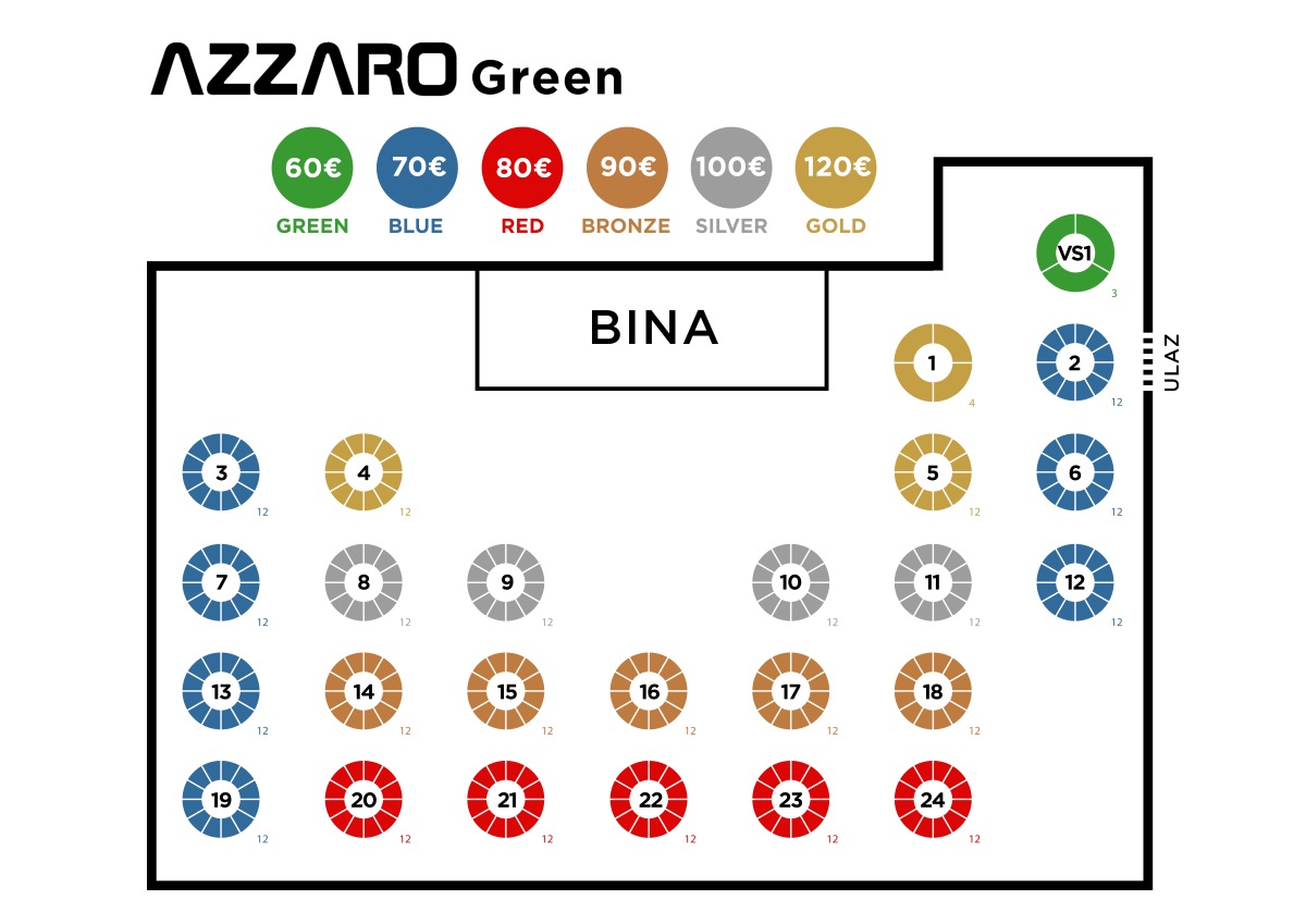 Seating map - Restaurant Azzaro Green New Year 2026