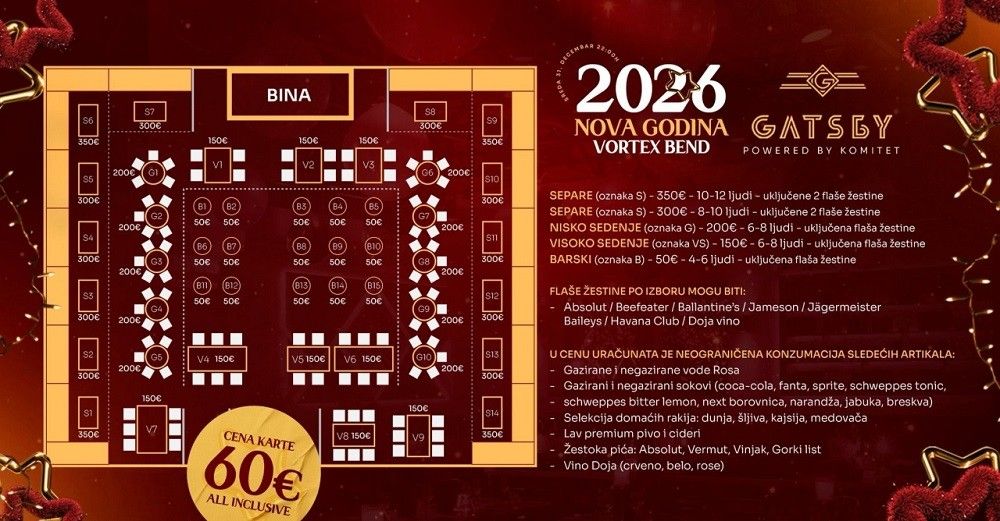 Mapa sedenja - Gatsby Boat New Year’s Eve 2026