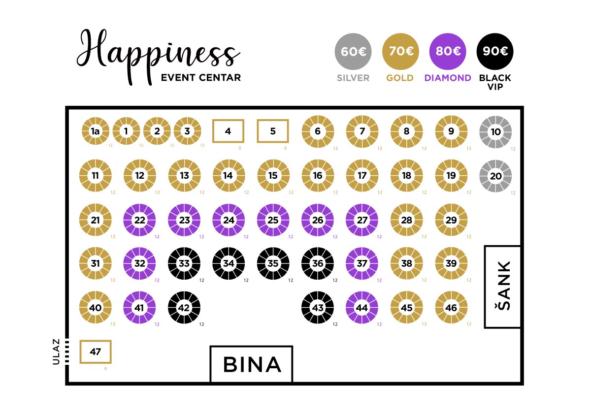 Mapa sedenja - Happiness Event Center New Year 2026