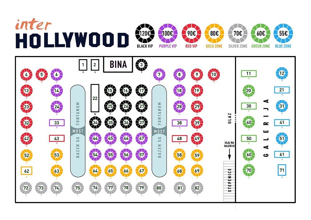 Mapa sedenja - Hotel Restaurant Inter Hollywood Ledine
