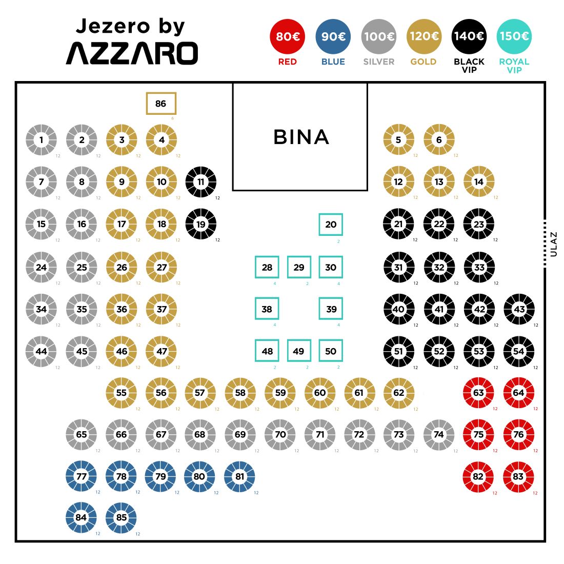 Mapa sedenja - Restaurant Jezero by Azzaro New Year 2026