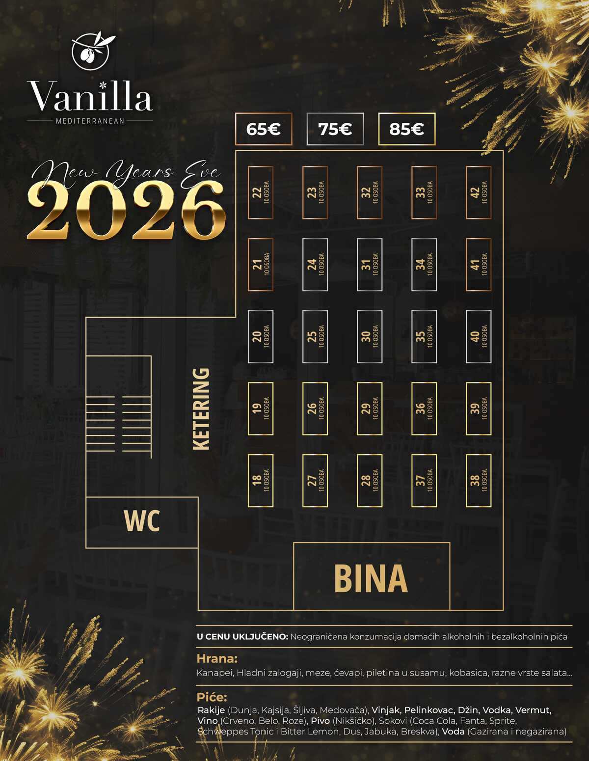 Seating map - Vanilla Club New Year 2026