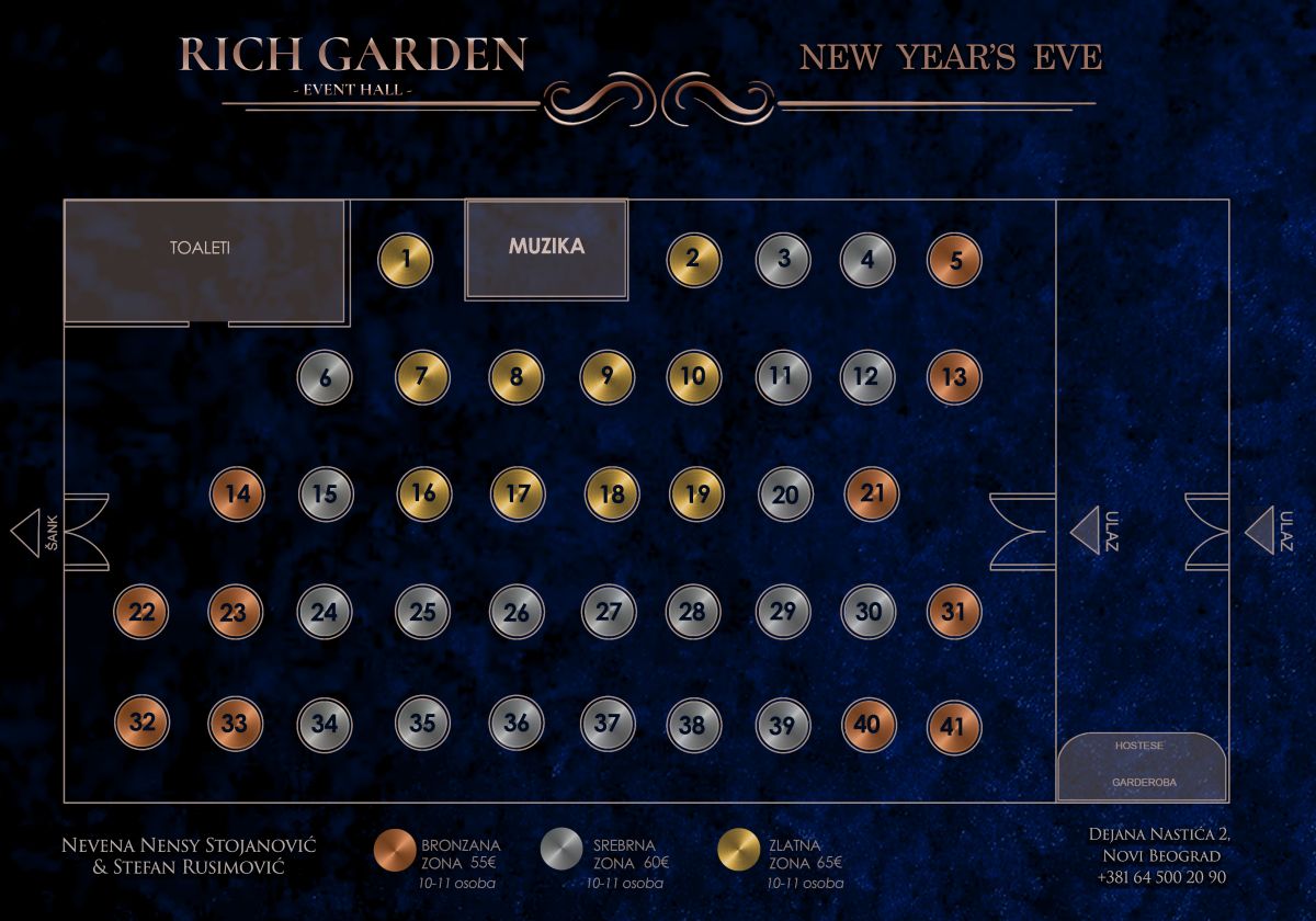 Mapa sedenja - Rich Garden Restaurant New Year 2026