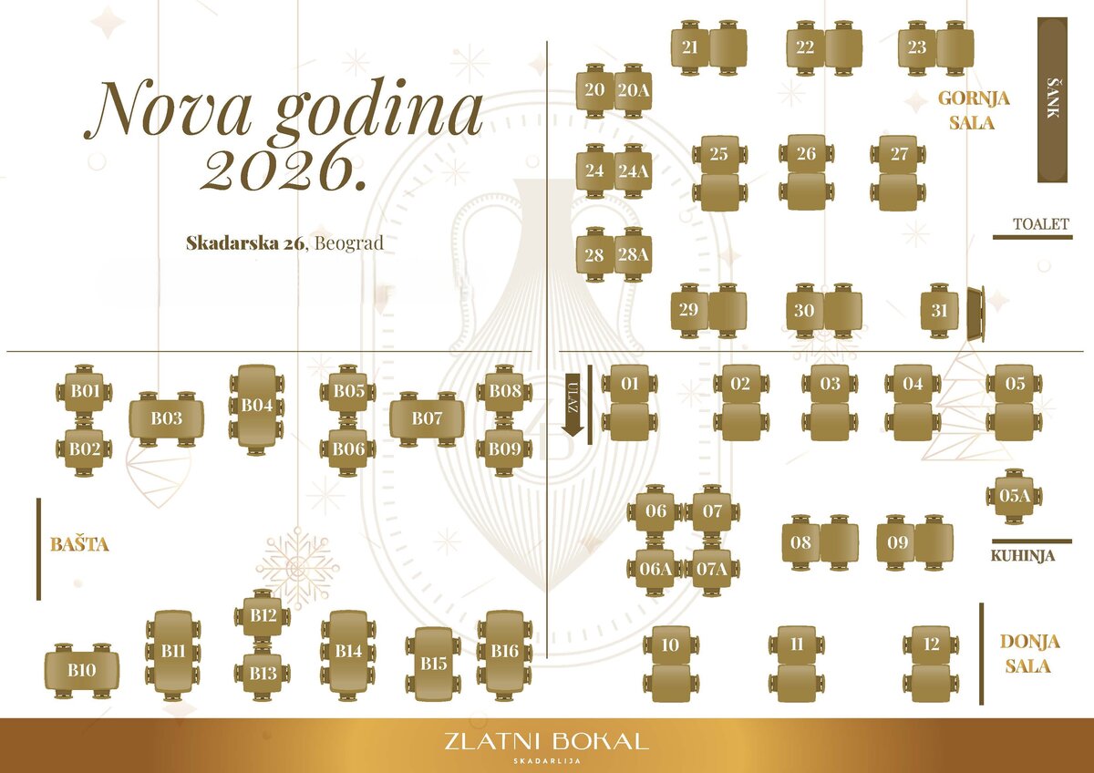 Mapa sedenja - Restaurant Golden Jug New Year 2026